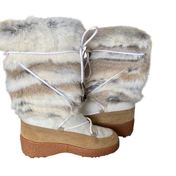 Oscar Sport Apre-Ski Fur Rabbit Goat Winter Boats 37 fits US 6-6.5 Cream Brown - Picture 9 of 12